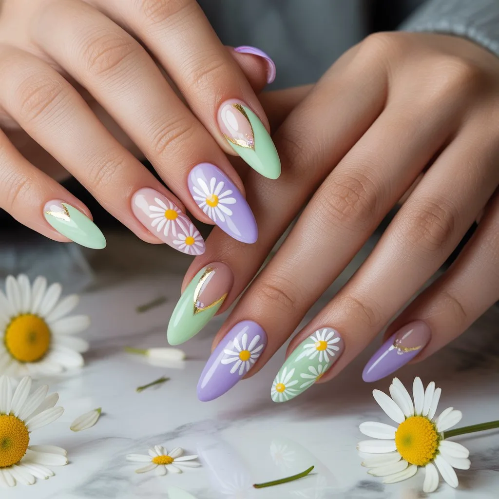 Mini Daisy Accent Nails