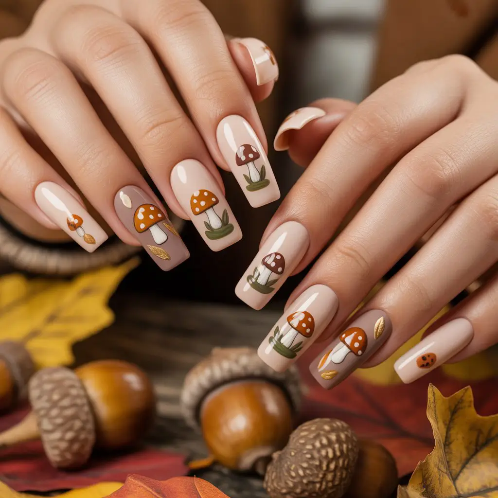 Mini Mushroom Accent Nails