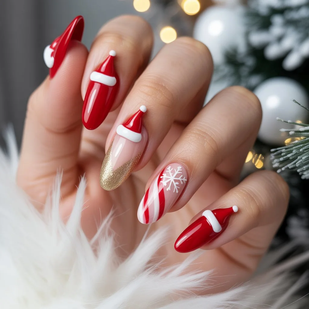 Mini Santa Hat Accent Nails