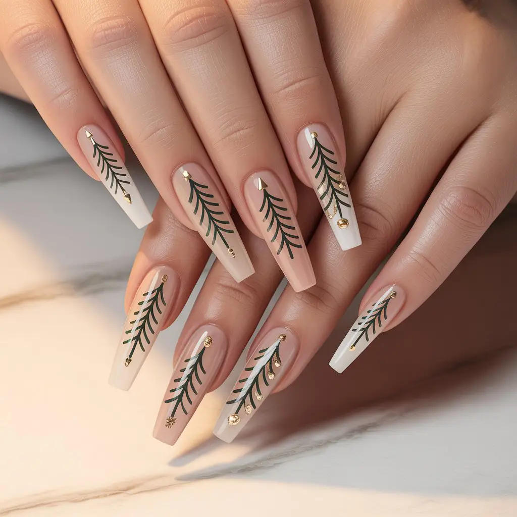 Minimal Evergreen Line Art Nails