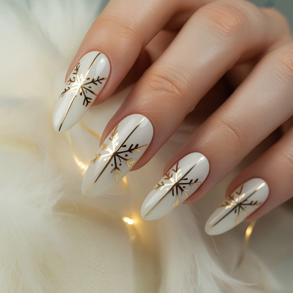 Minimal Gold Snowflake Nails