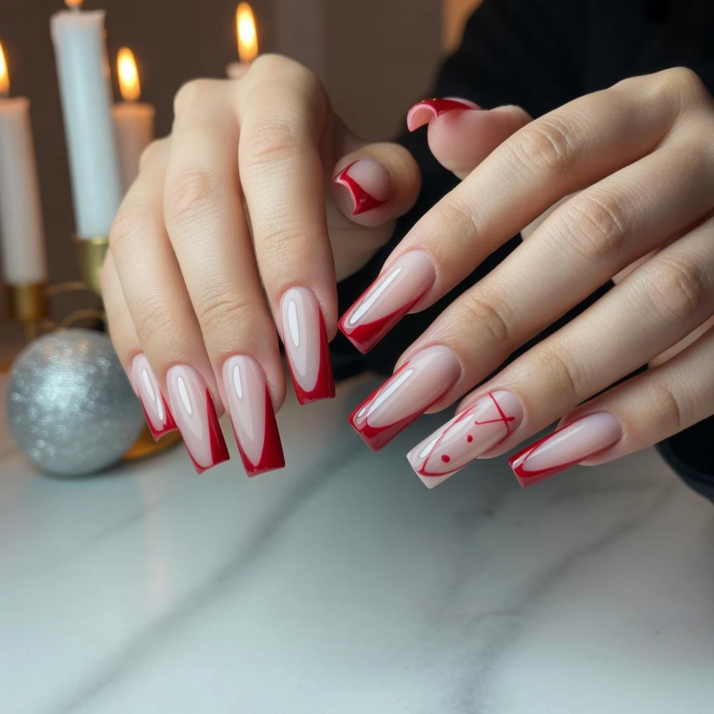Minimal Red Line French Nails