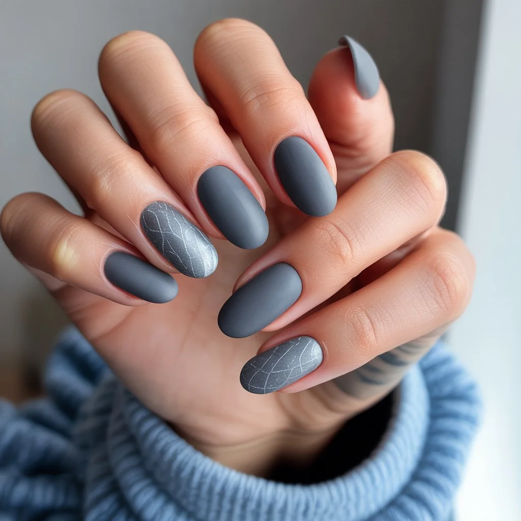 Misty Grey Matte Nails