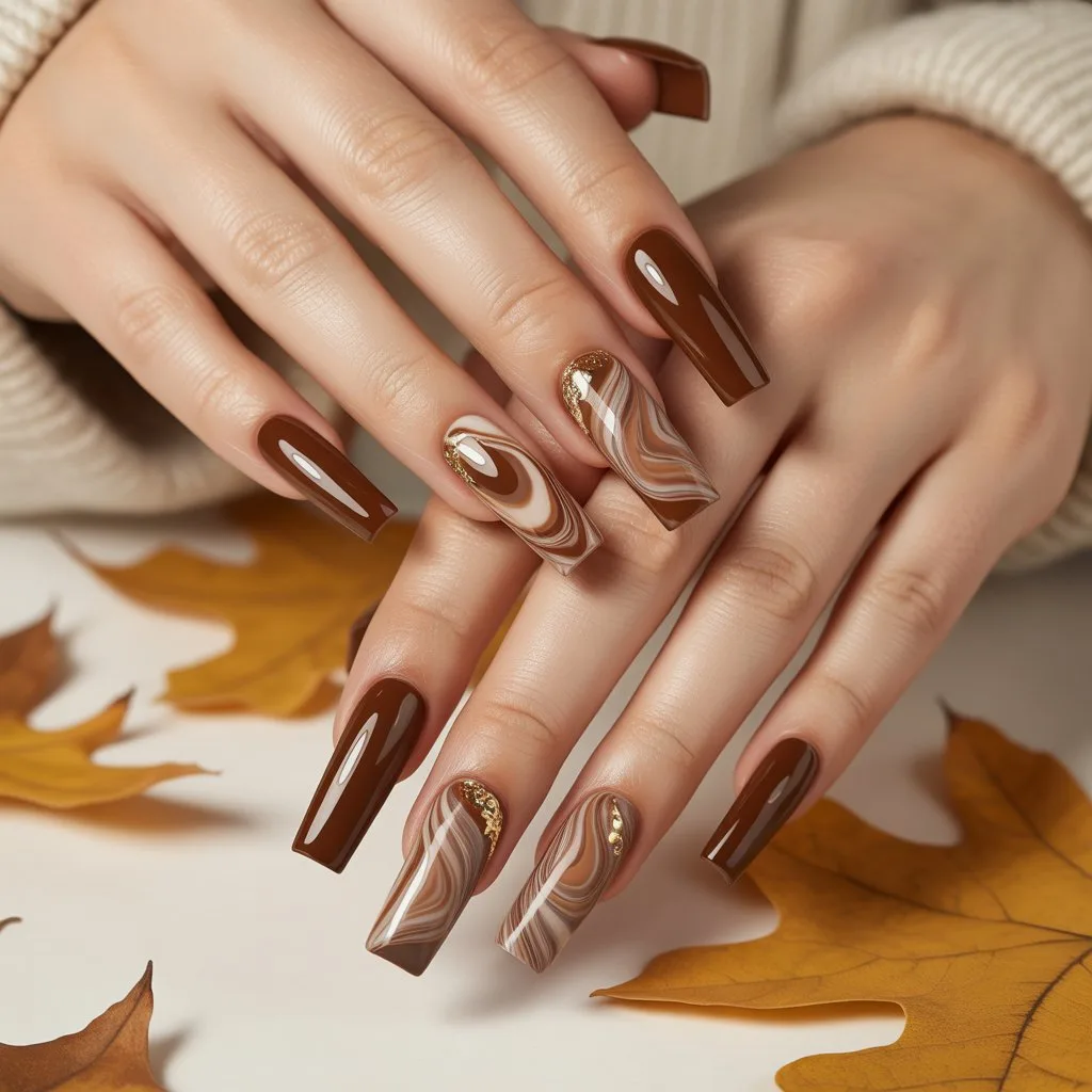 Mocha Swirl Art Nails