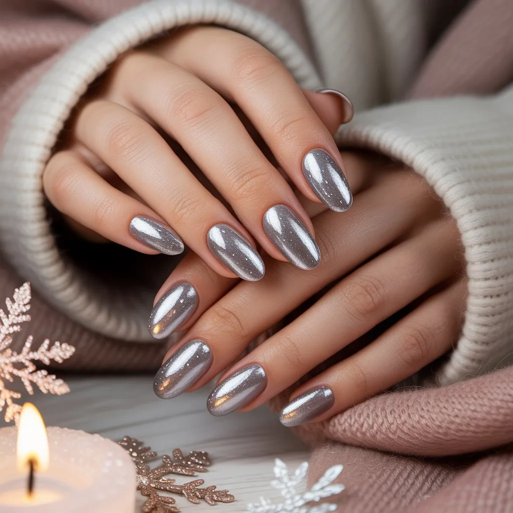 Moonlit Grey Shimmer Nails