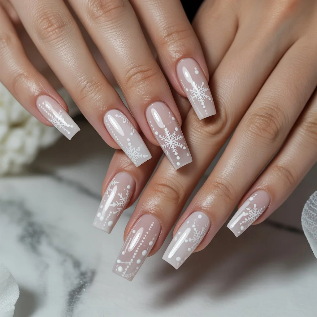 Natural Snowflake Dot Nails