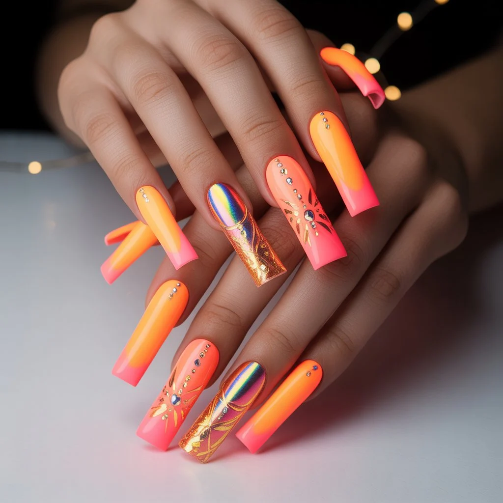 Neon Orange Festival Nails