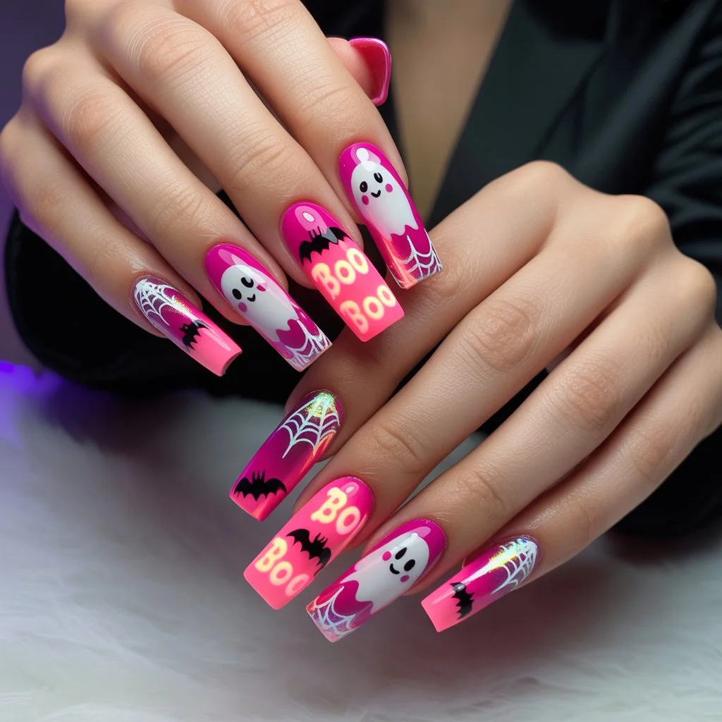 Neon Pink BOO Nails