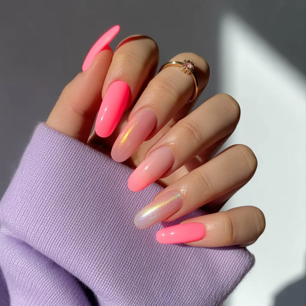 Neon Pink Party Glow Nails