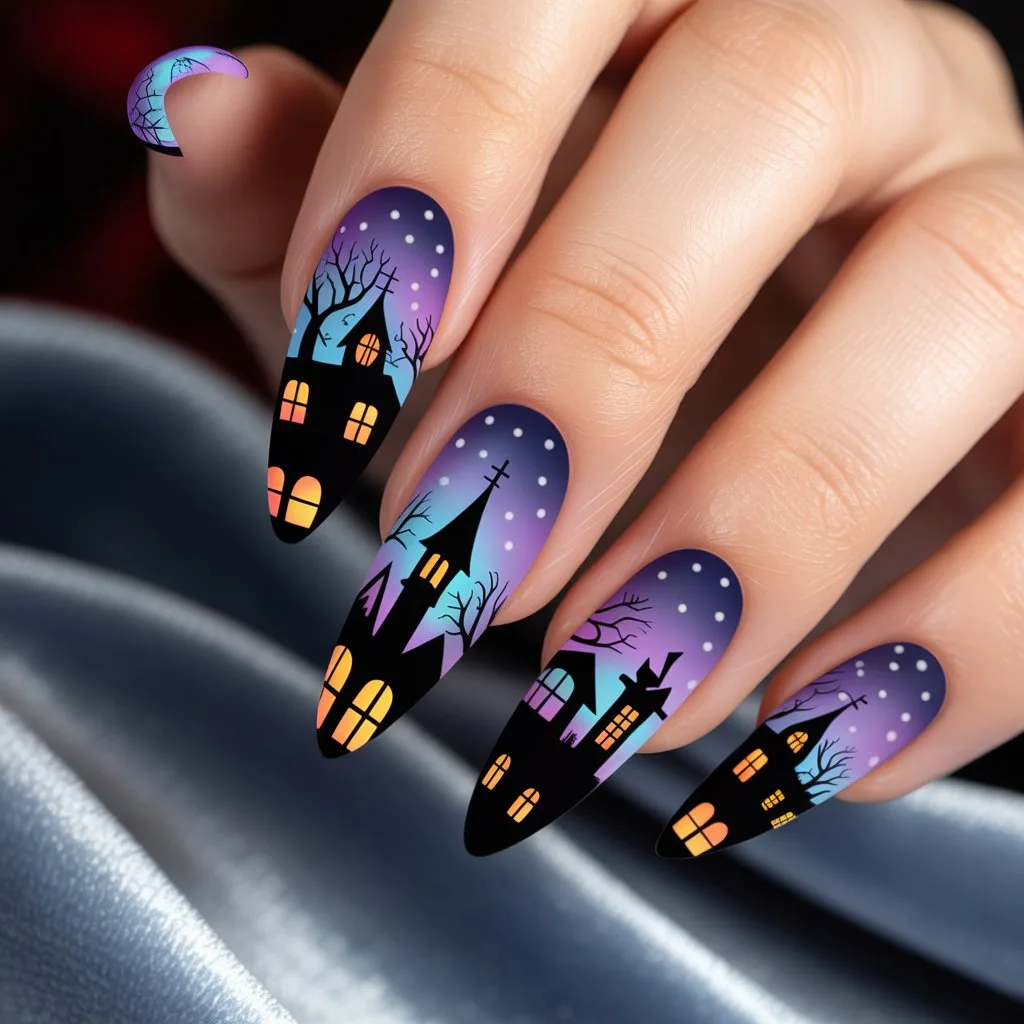 Nightmare Town Silhouette Nails