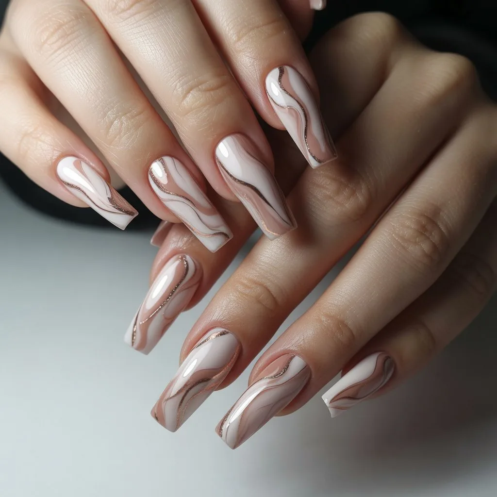 Nude Abstract Swirl Art Nails