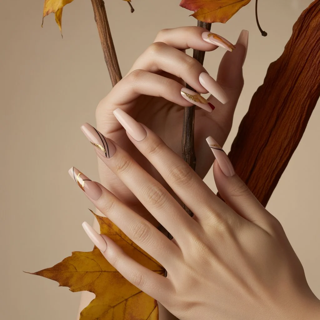 Nude Maple-Tone Accent Nails
