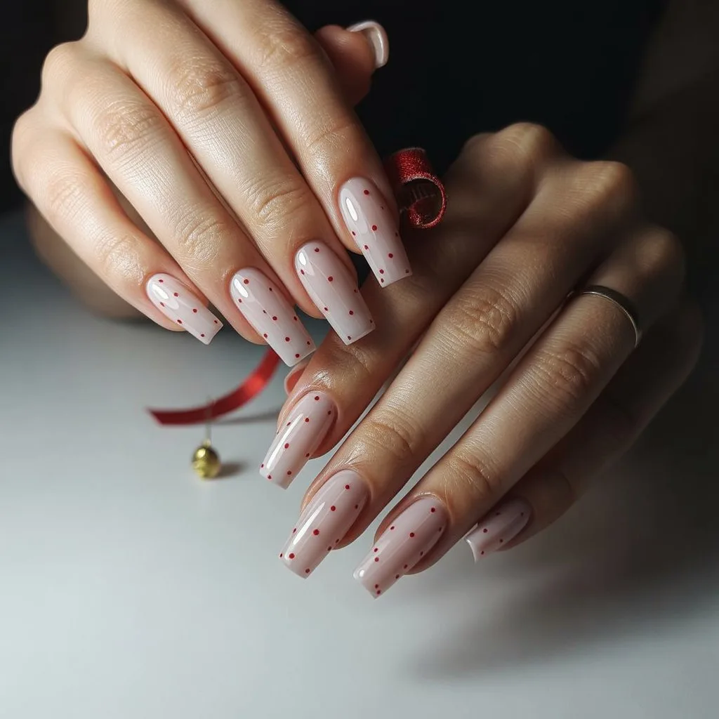 Nude Nails with Red Micro Dots Nail