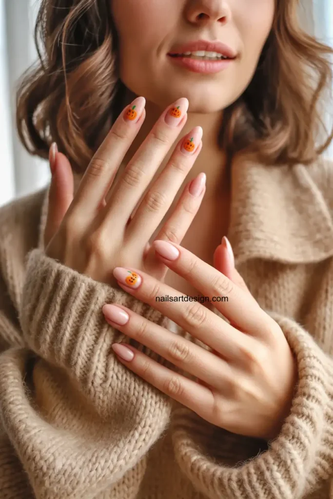 Nude Pumpkin Accent Nails