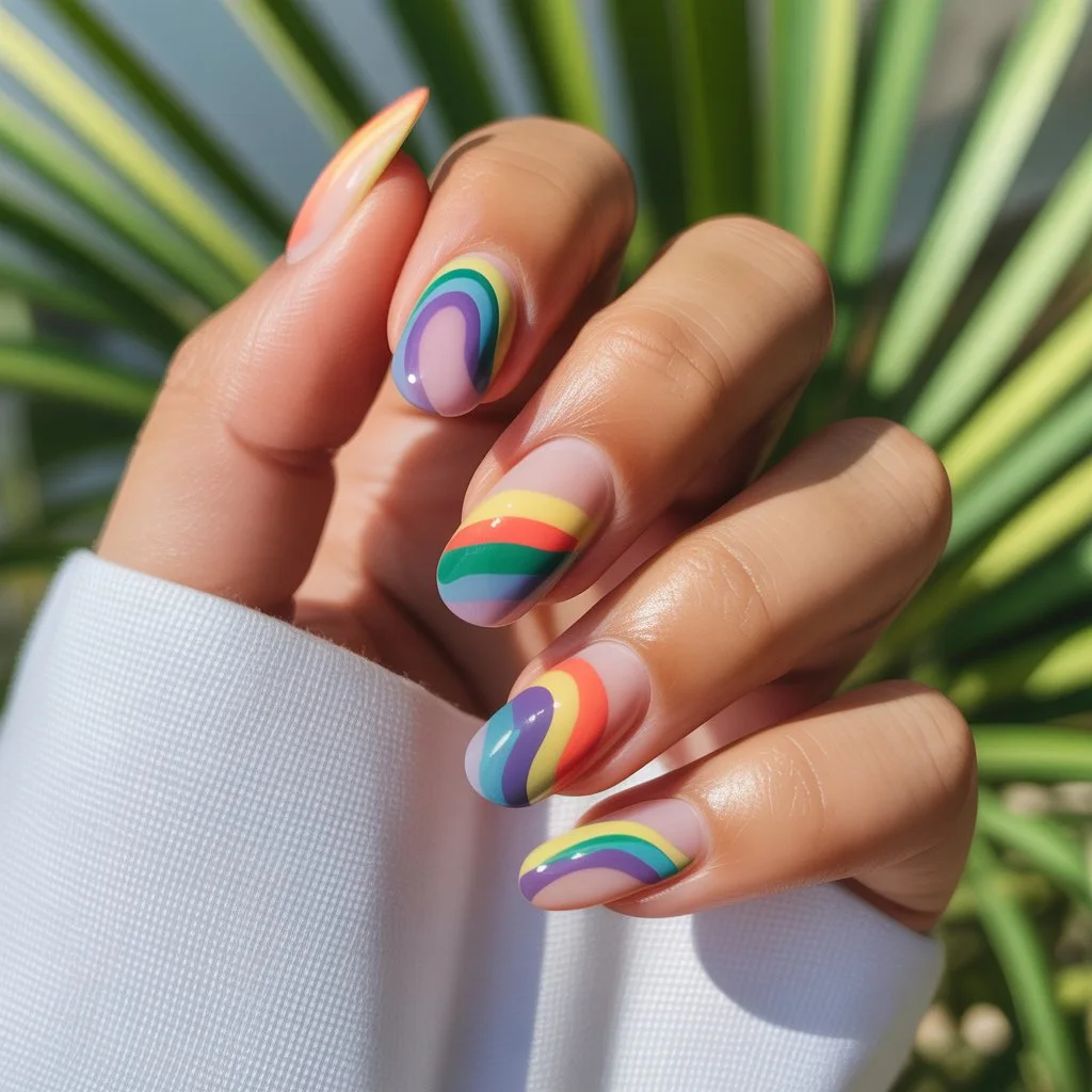 Ocean Rainbow Ripple Nails