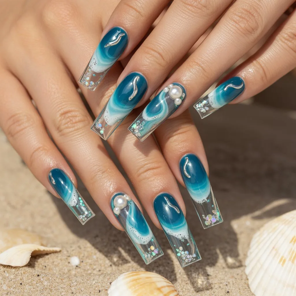 Ocean-Tide Glass Nails