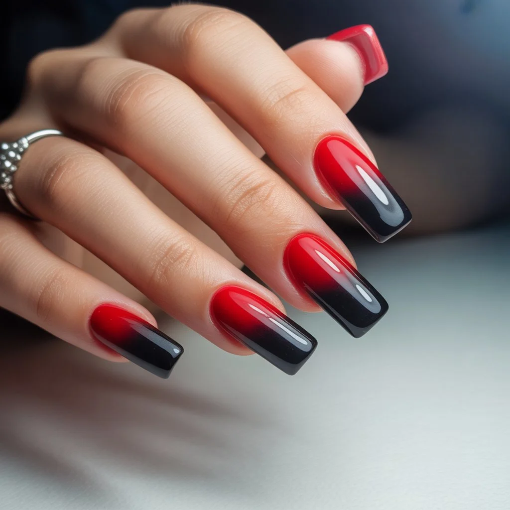 Ombre Red to Black Acrylic Nails