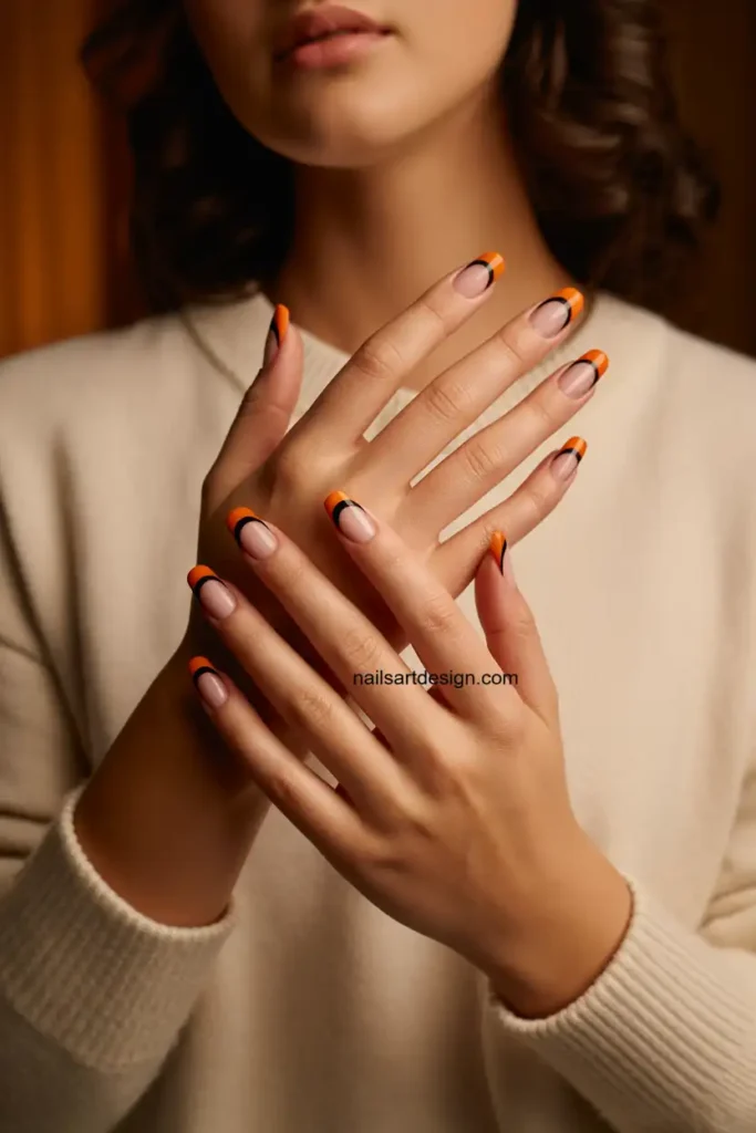 Orange & Black French Tips
