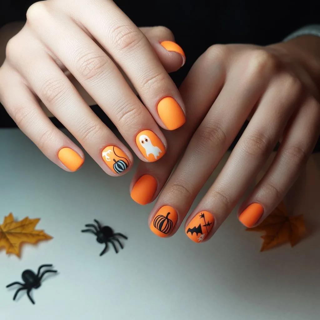 Orange Matte Short Nails