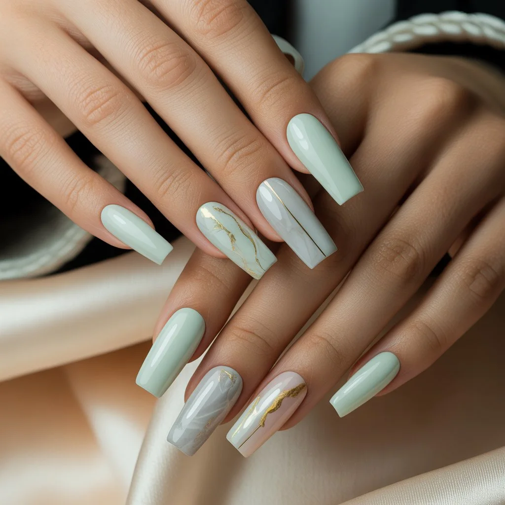 Pale Mint Gel Nails
