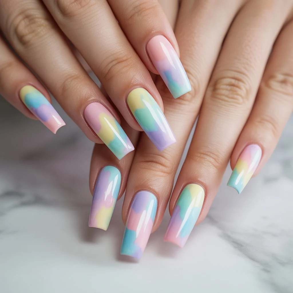 Pastel Cloud Rainbow Nails