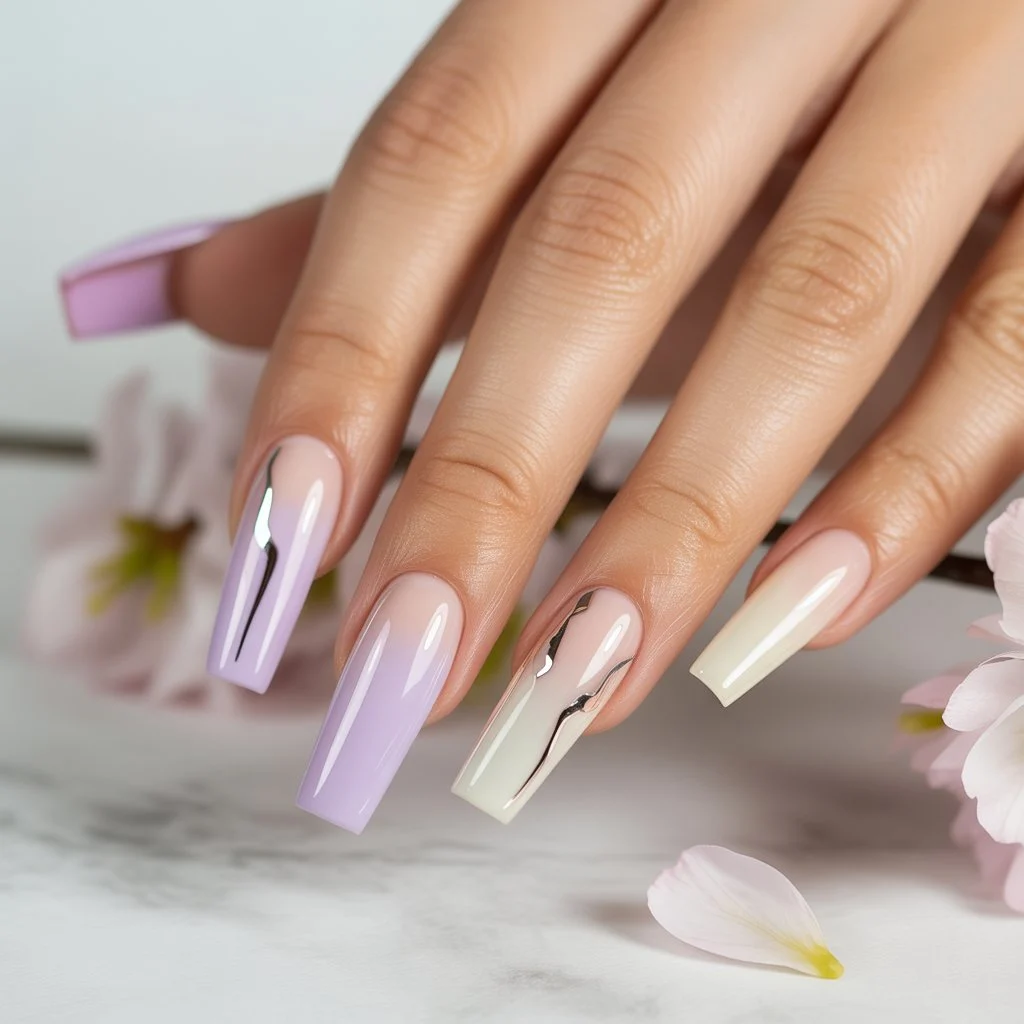 Pastel Ombre with Black Foil Nails