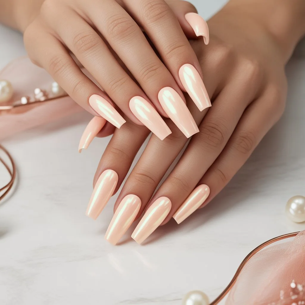 Pastel Peach Gel Glow Nails