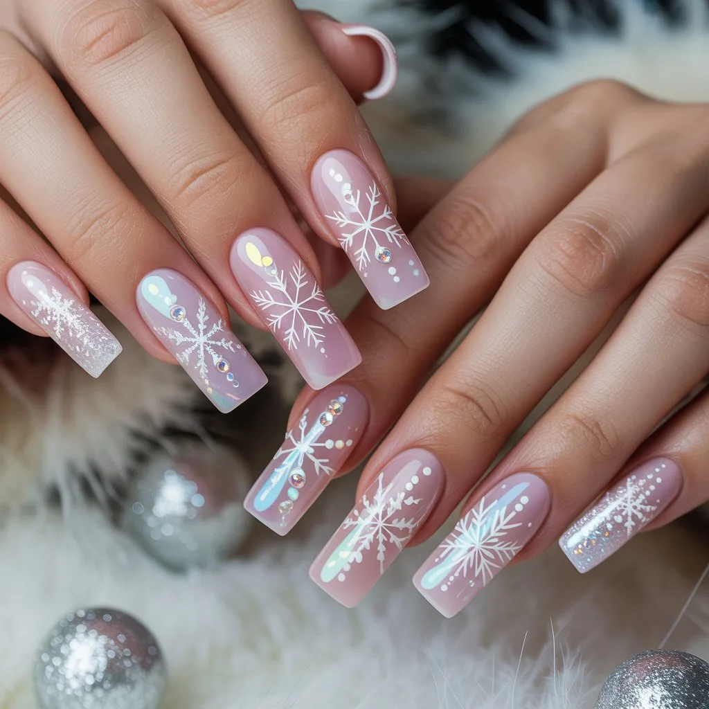 Pastel Pink Snowflake Cuties Nail