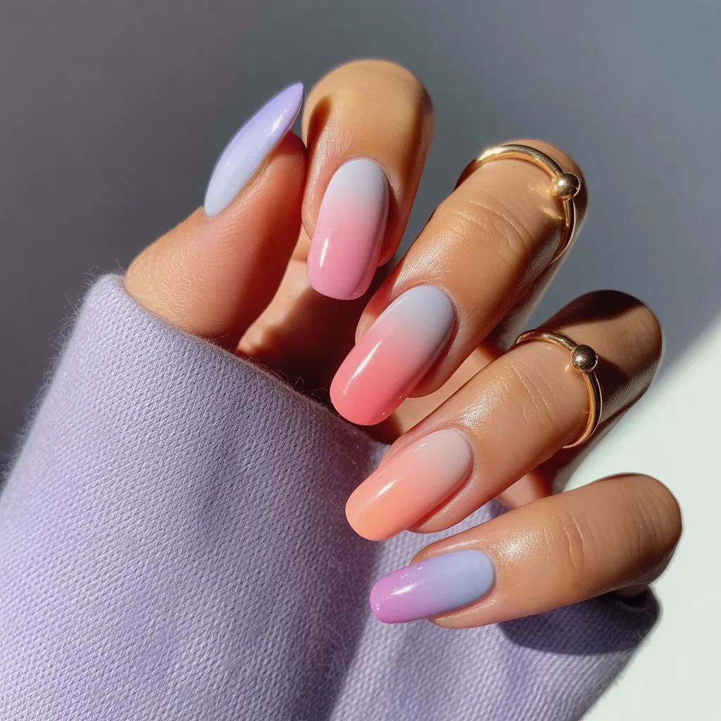 Pastel Pink-to-Lilac Ombre Nails