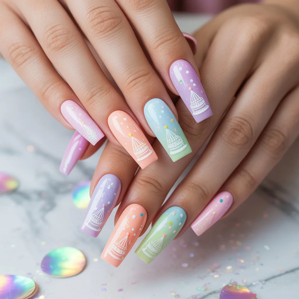 Pastel Rainbow Birthday Fade Nails