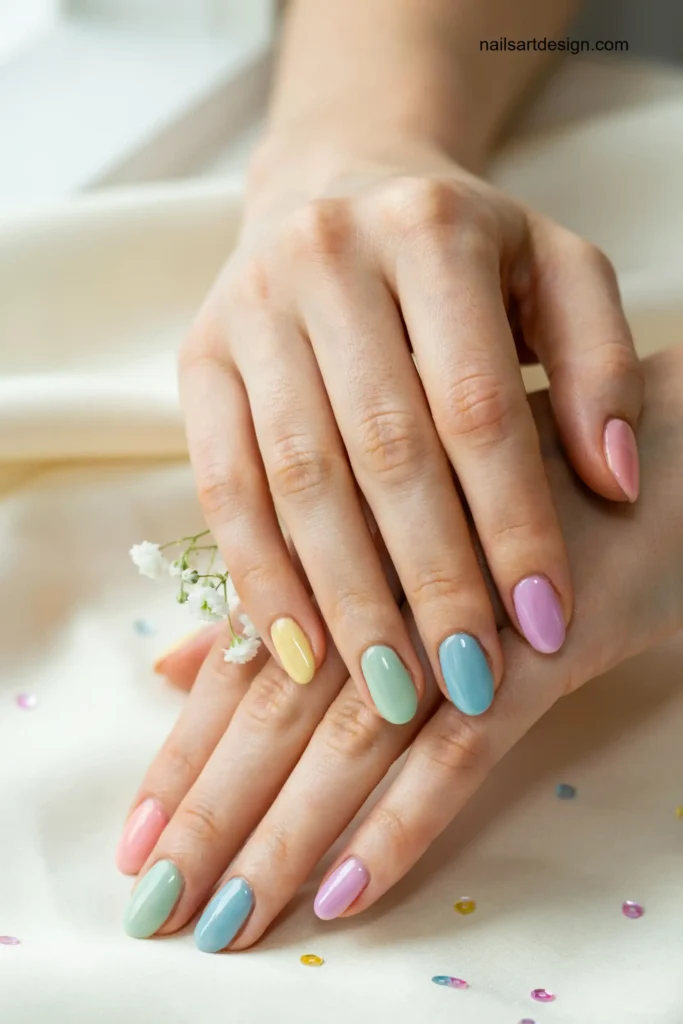 Pastel Rainbow Gel Nails