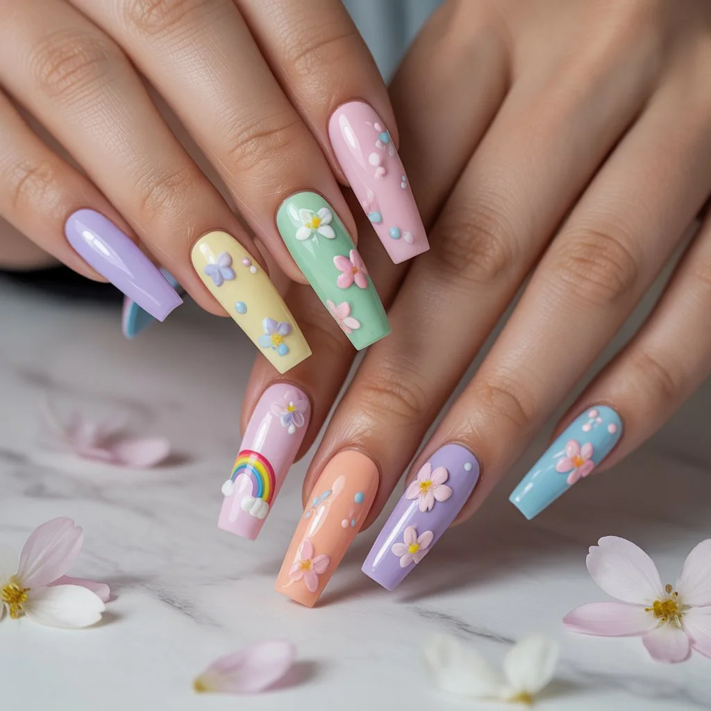 Pastel Rainbow Mini Nails