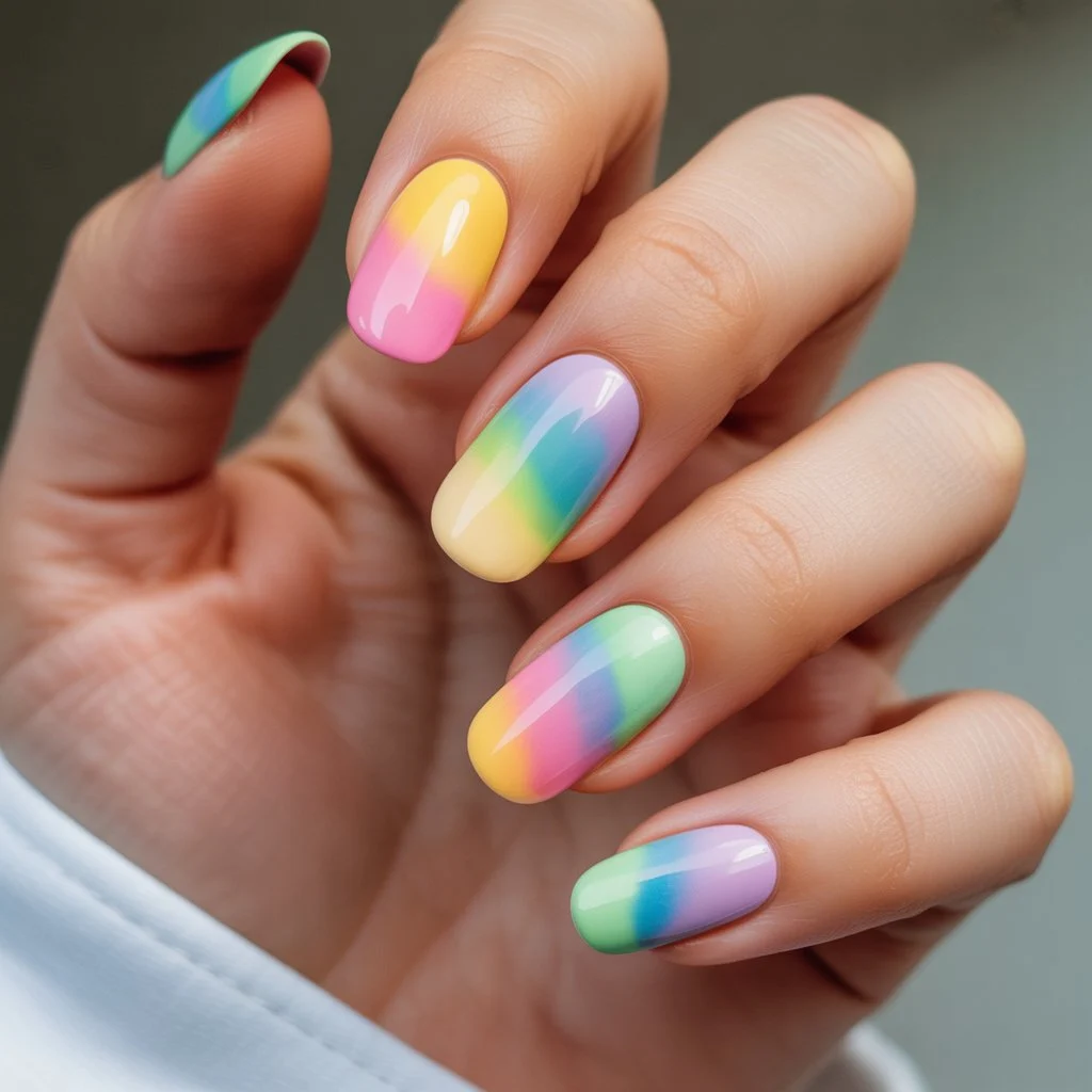 Pastel Rainbow Soft Fade Nails