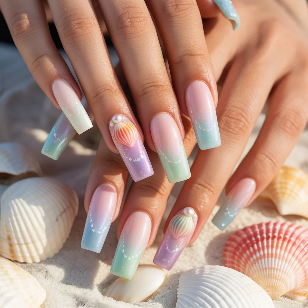 Pastel Seashell Gradient Nails