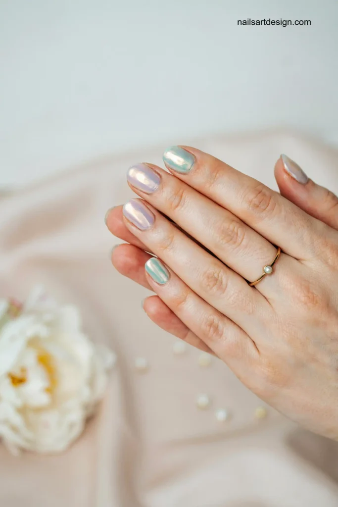 Pearl Chrome Gel Nails