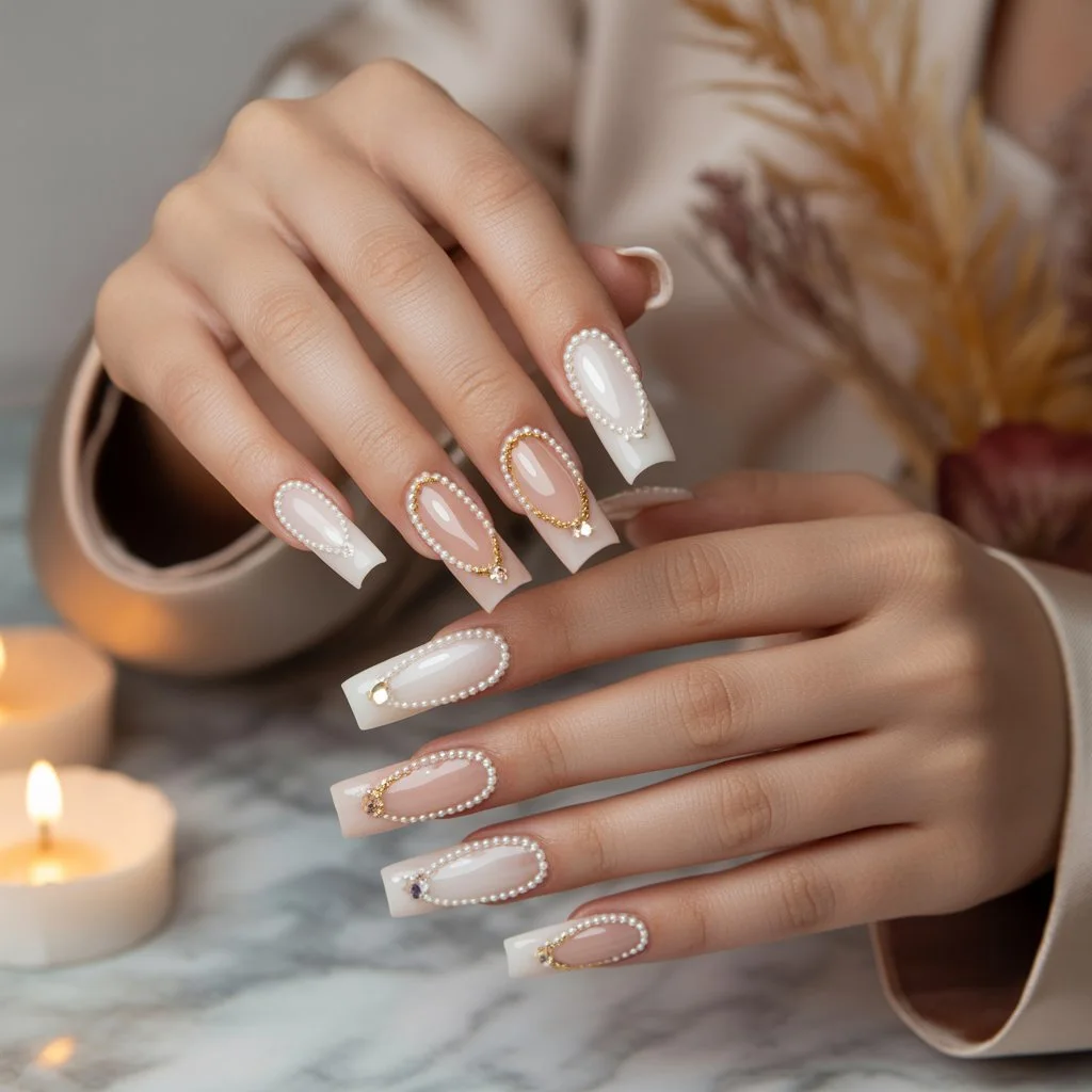 Pearl Halo Outline Nails