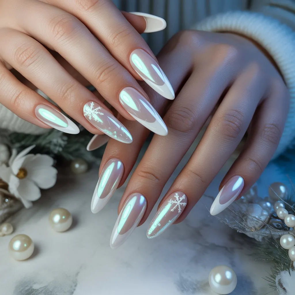 Pearl-Sheer Winter French Nails