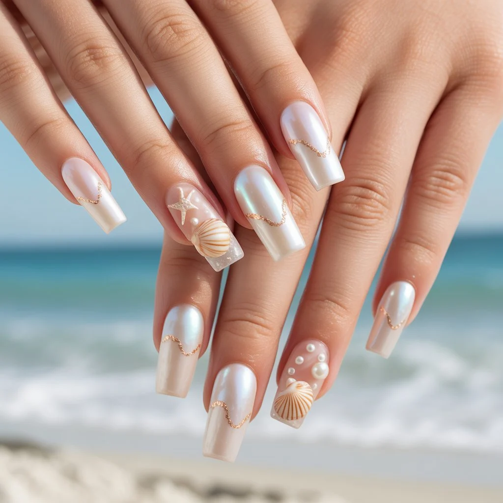 Pearl Shoreline Accent Nails