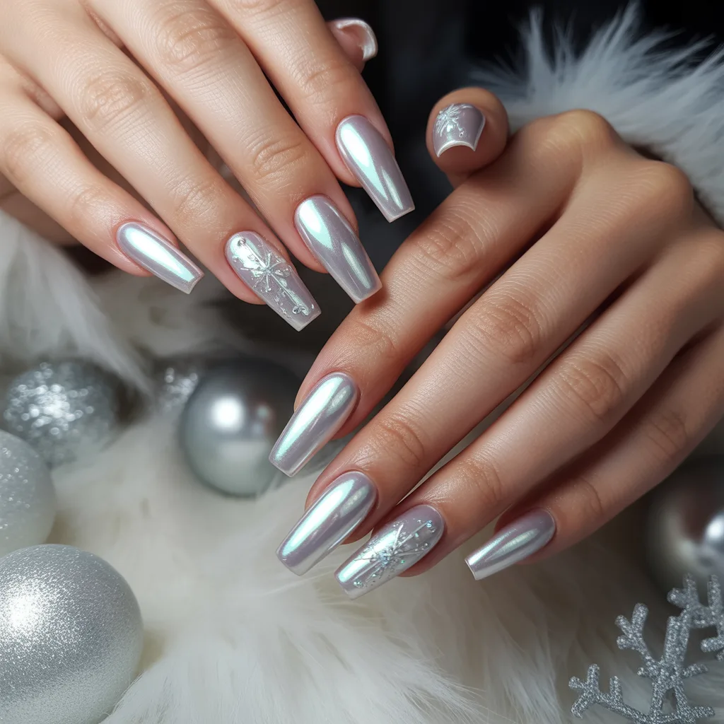 Pearl-Silver Glow Nails