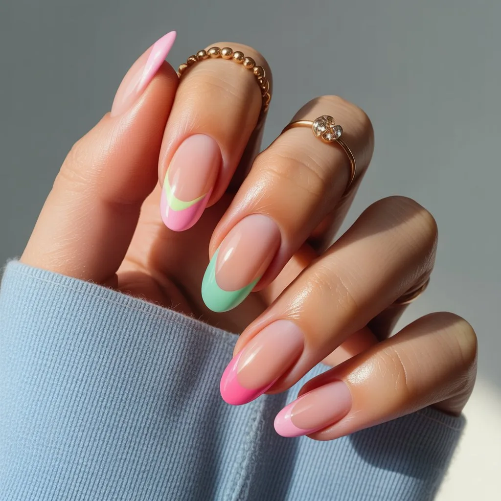 Pink Aura Almond Glow Nails