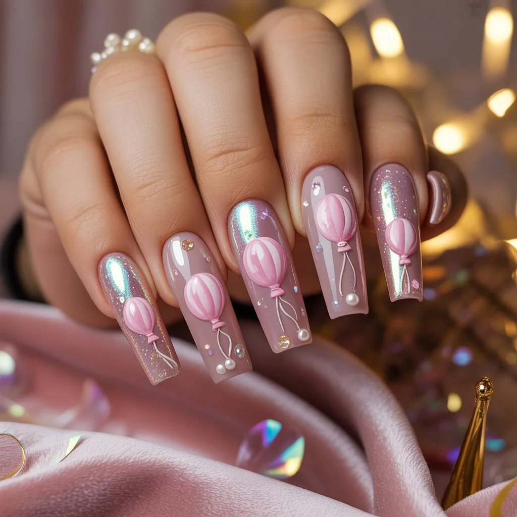 Pink Balloon Shine Nails