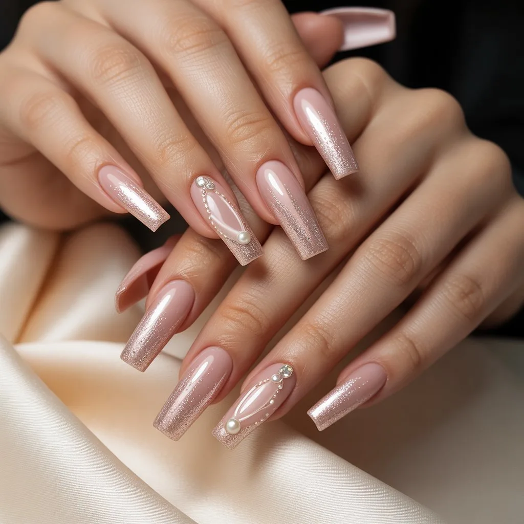 Pink Champagne Shimmer Nails