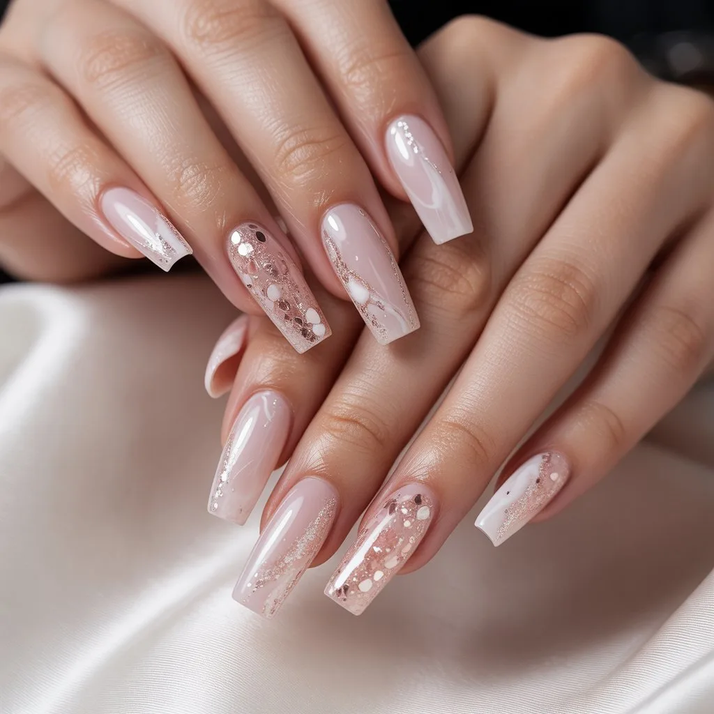 Pink Confetti Spark Bridal Nails
