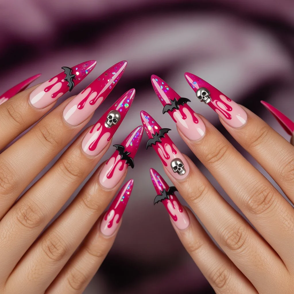 Pink Drip Horror Nails