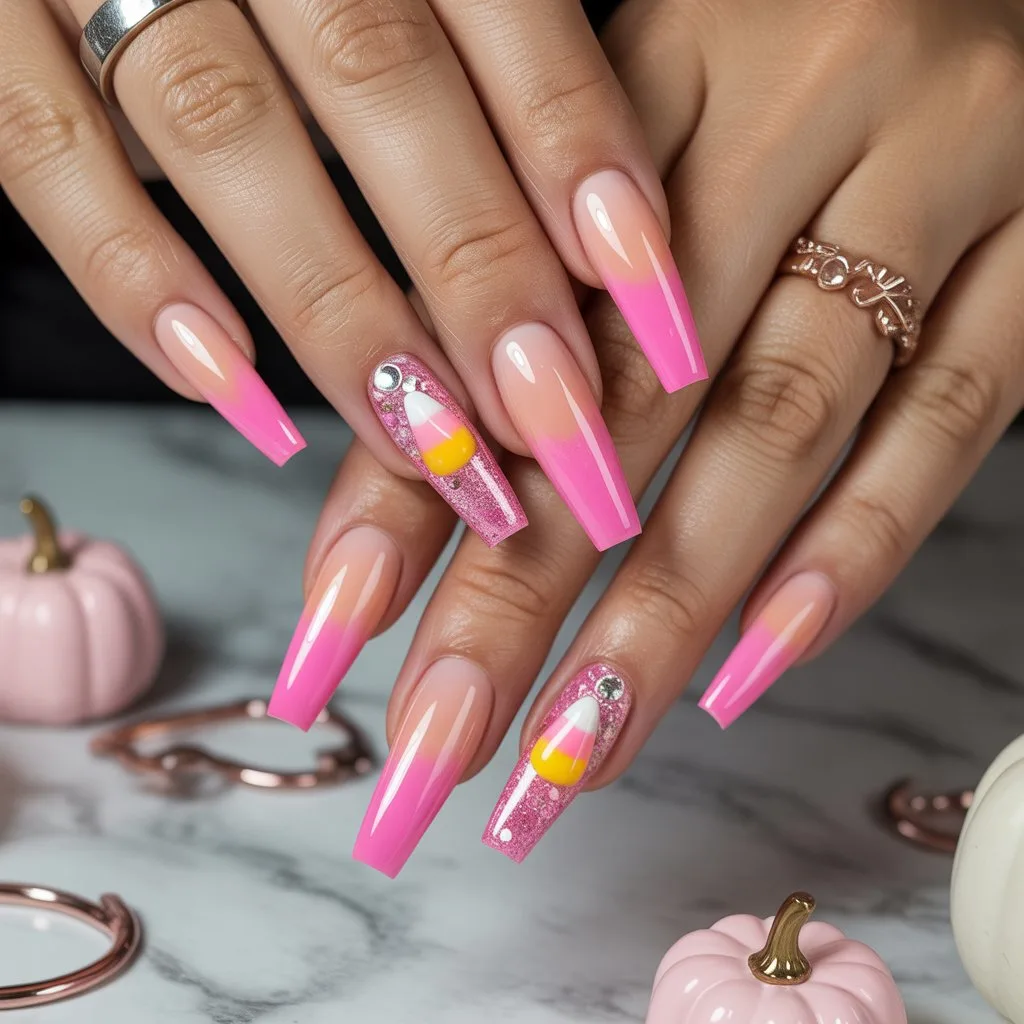 Pink Ombre Candy Corn Nails