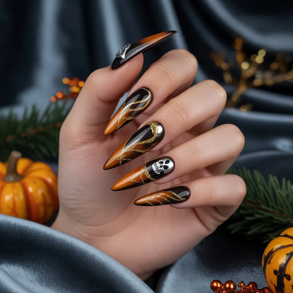 Pumpkin King Glitter Nails