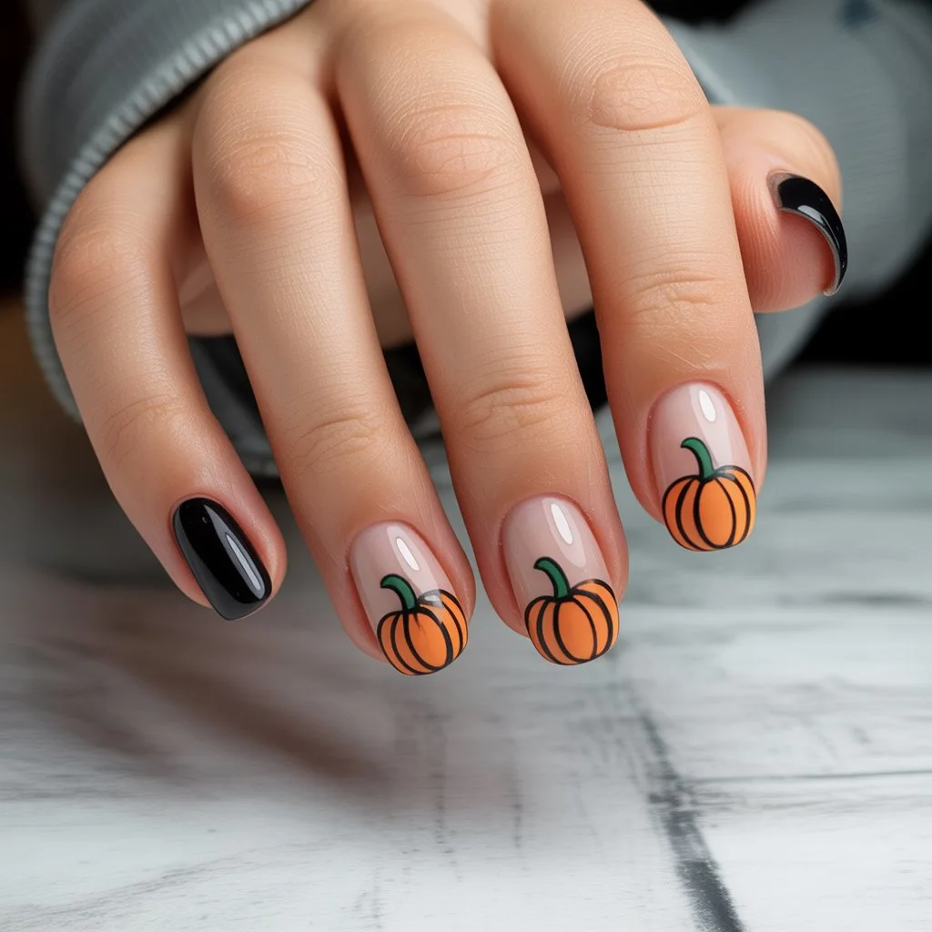 Pumpkin Outline Nails
