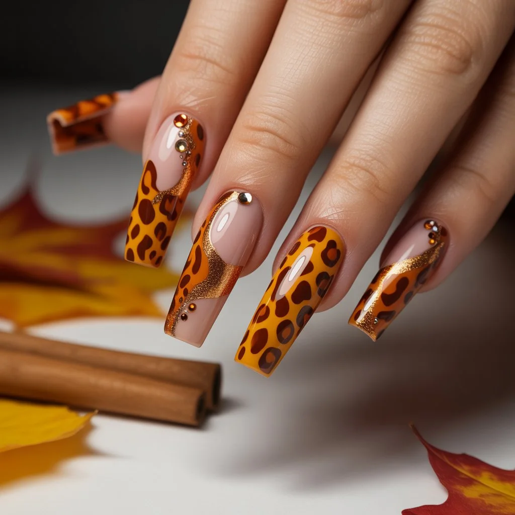 Pumpkin Spice Cheetah Nails