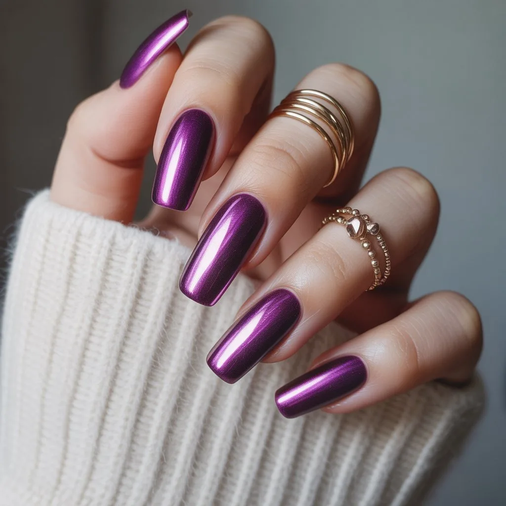 Purple Chrome Velvet Nails
