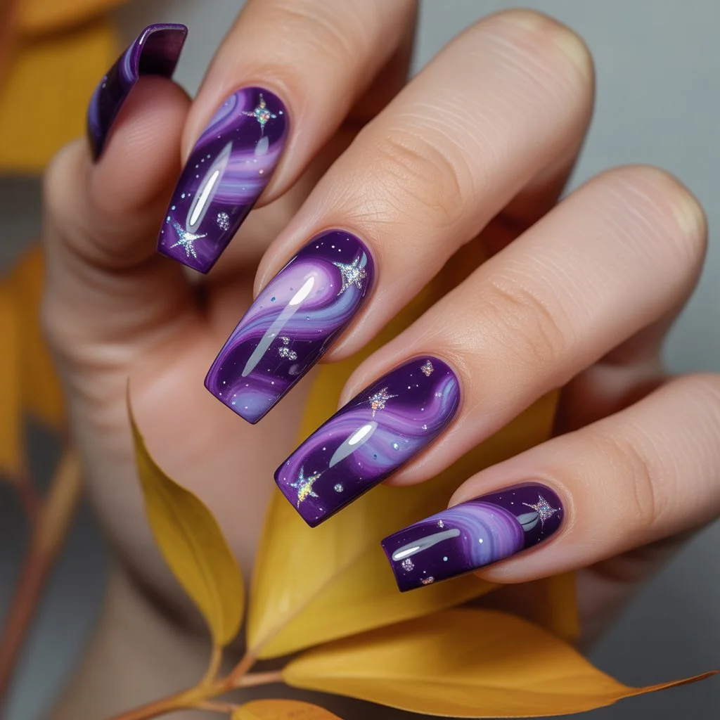 Purple Galaxy Nails